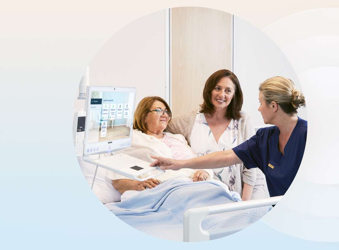Nurse and patient using Concierge HiMed patient entertainment and engagement solution