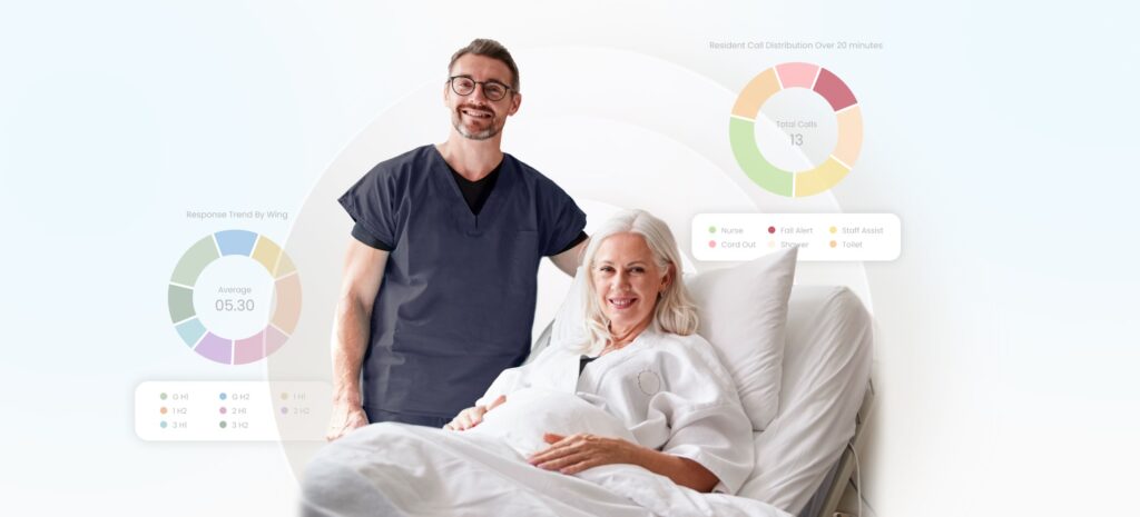 Nurse standing with patient in bed