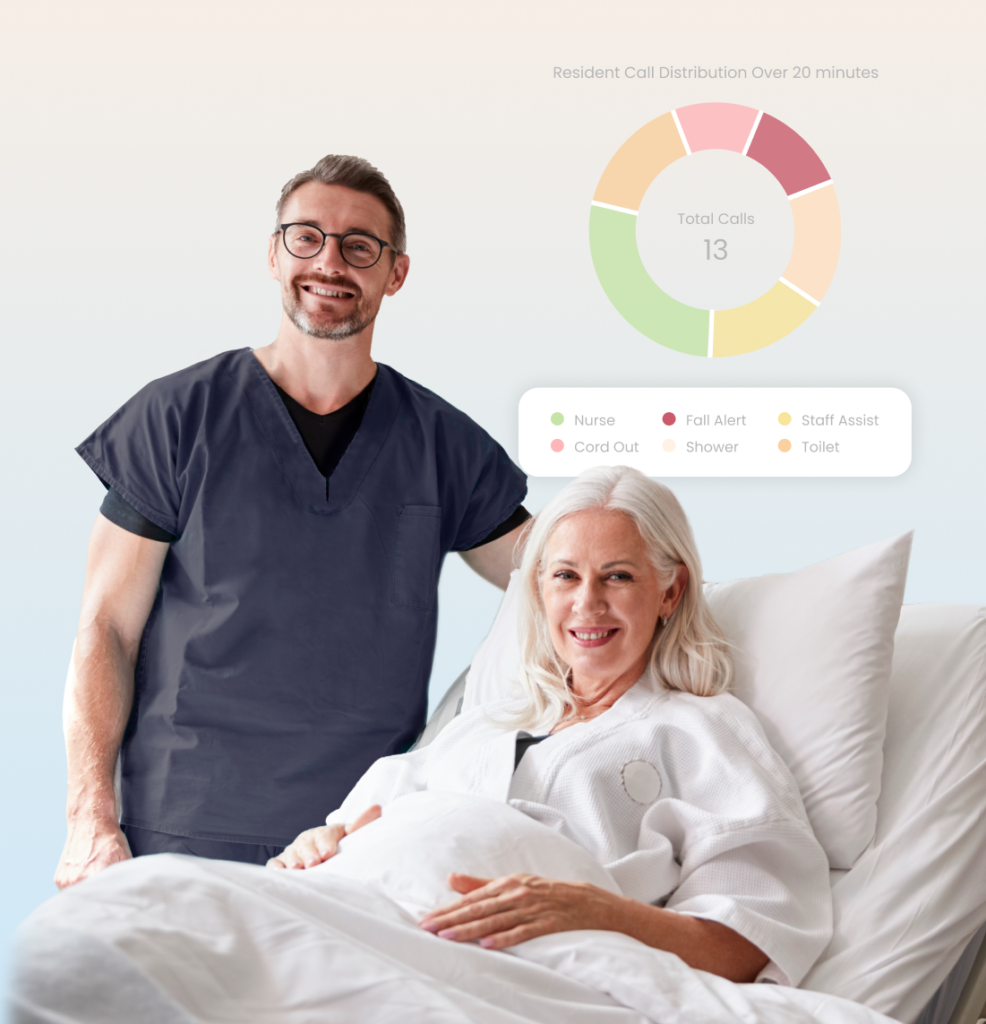 Nurse standing beside patient in bed