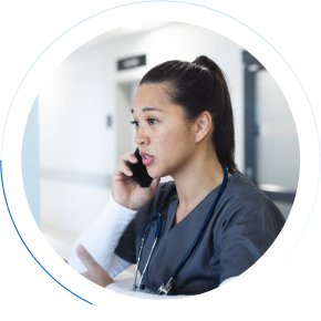 Nurse talking to patient on her mobile device